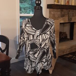 Cato Black and White Quarter Sleeve Sheer Shirt